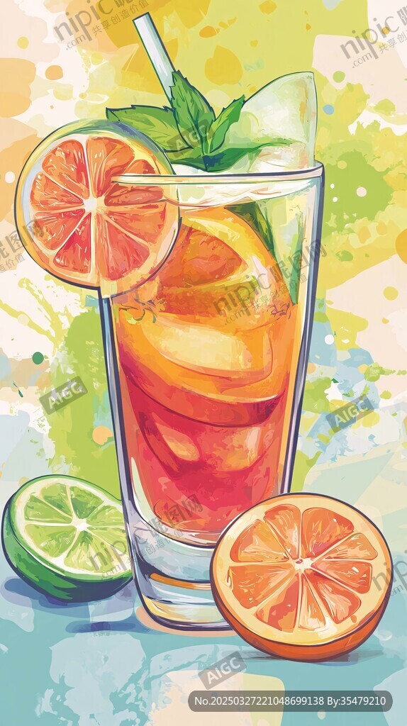 清爽夏日果汁插畫