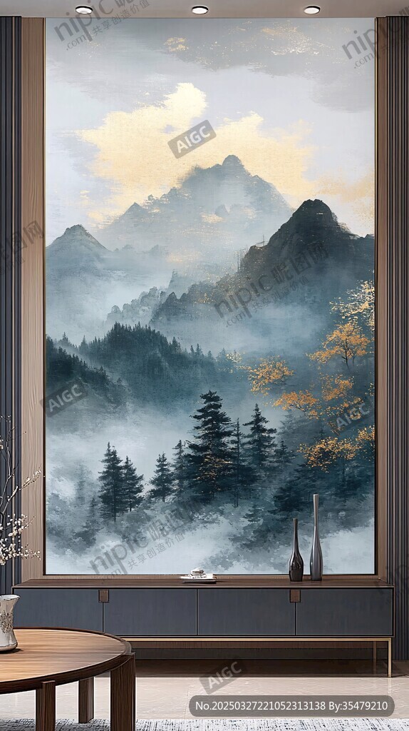 中式山水背景墻 意境悠遠