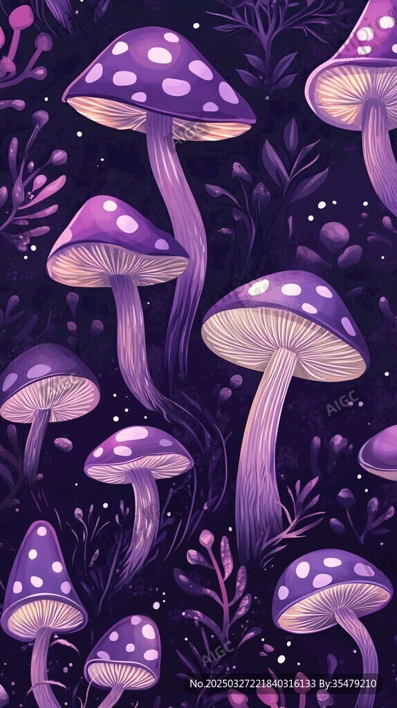 夢(mèng)幻紫色蘑菇插畫圖案