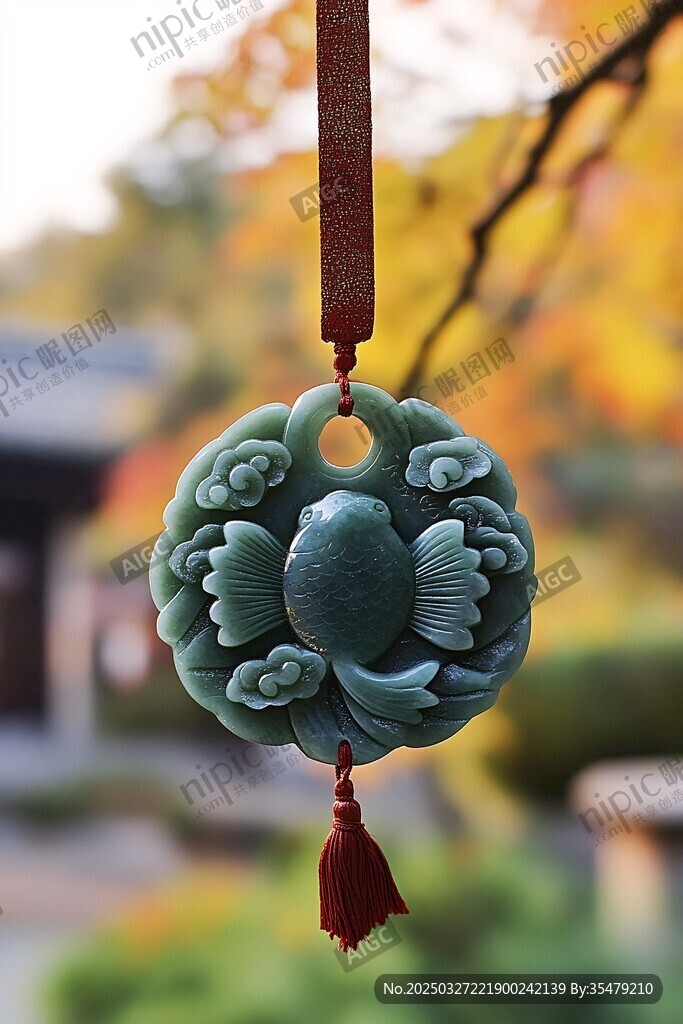 青玉魚形玉佩古風掛件