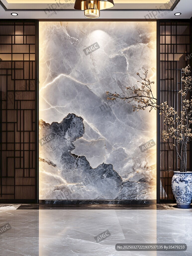 水墨山水玄關(guān)背景墻裝飾
