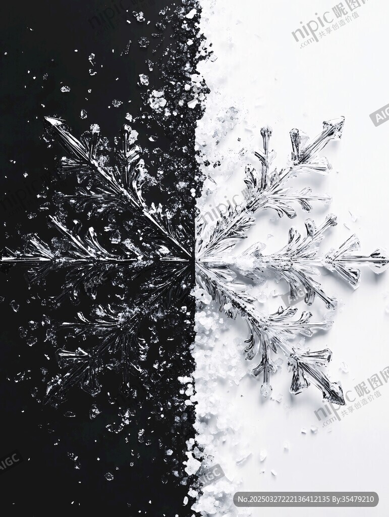 黑白背景下的精致雪花
