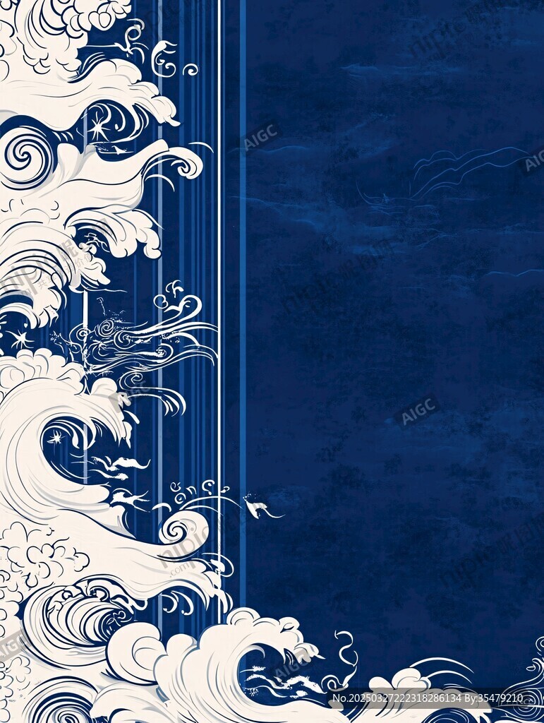 藍(lán)底中式海浪紋裝飾圖案