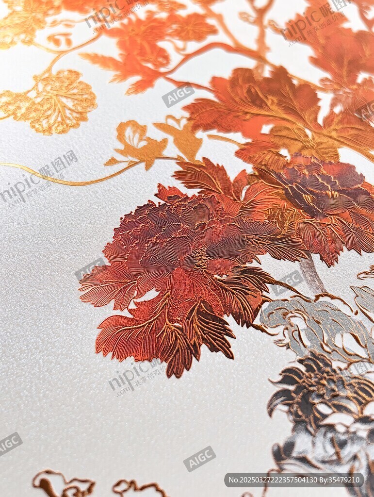 中式金紅花卉精致圖案