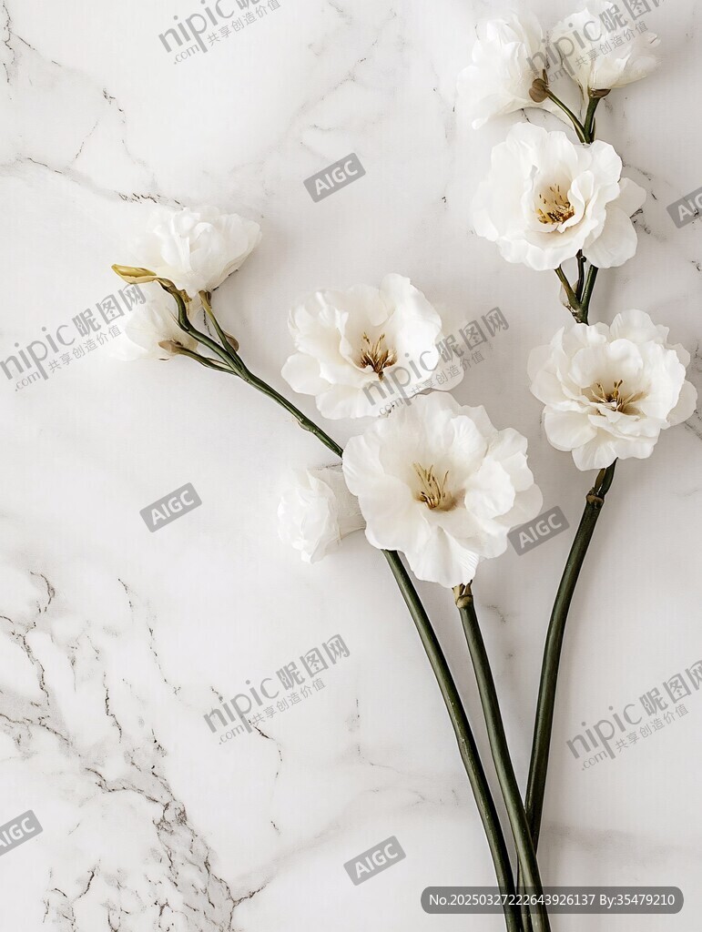 大理石上的優(yōu)雅白色花卉