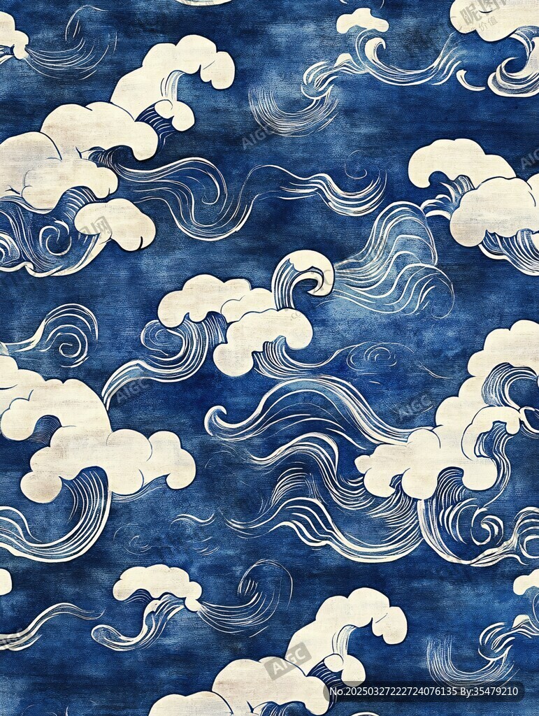 中式藍白海浪紋圖案