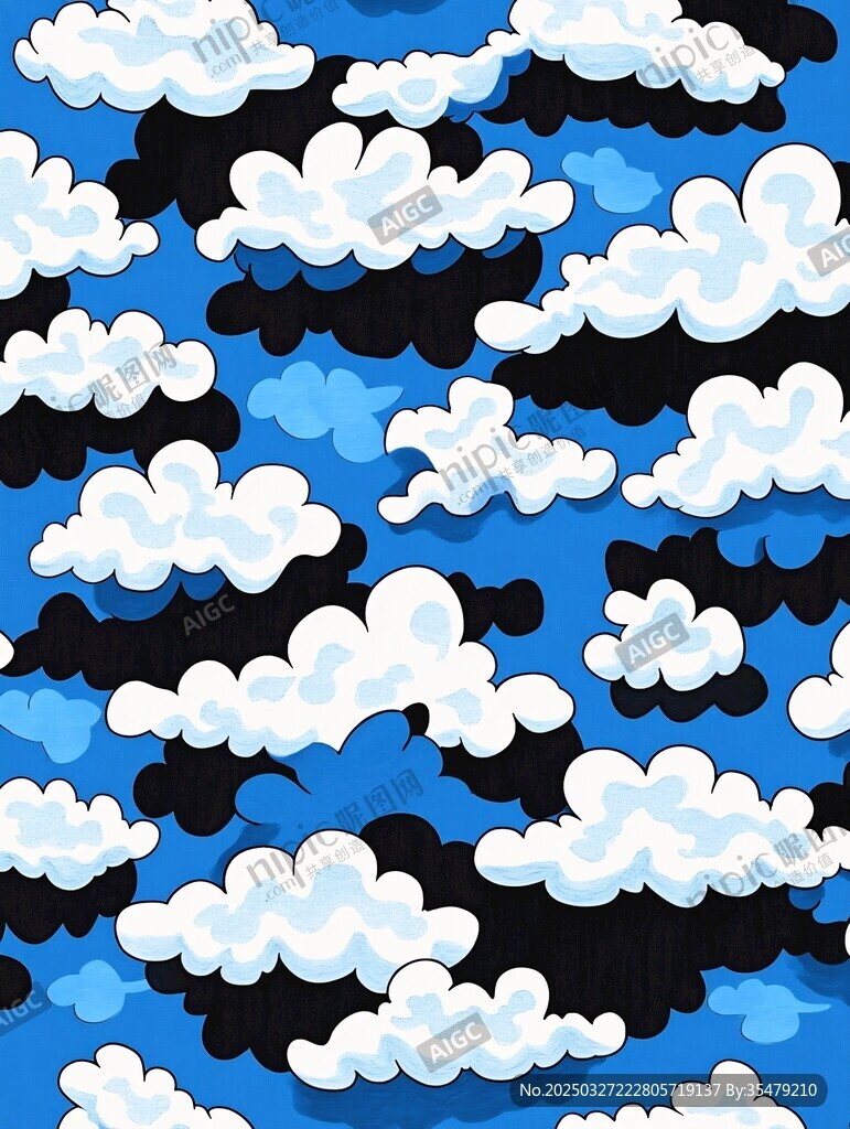 藍色天空白云無縫圖案