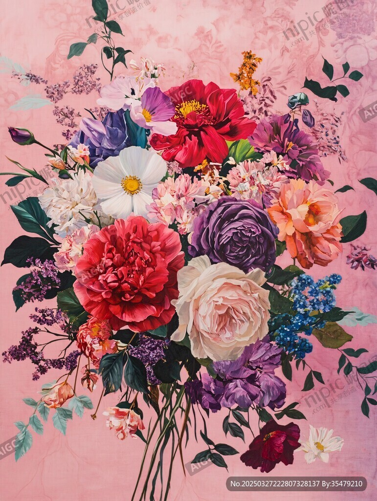 繽紛多彩鮮花花束插畫