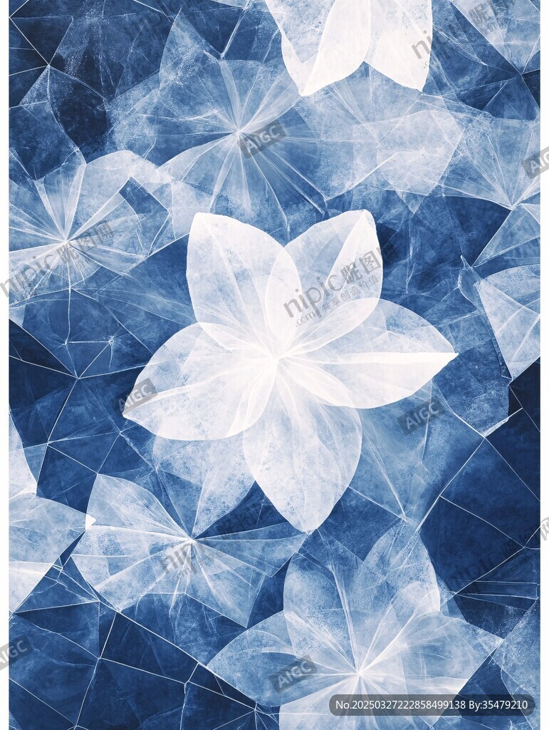 藍白花卉幾何圖案紋理