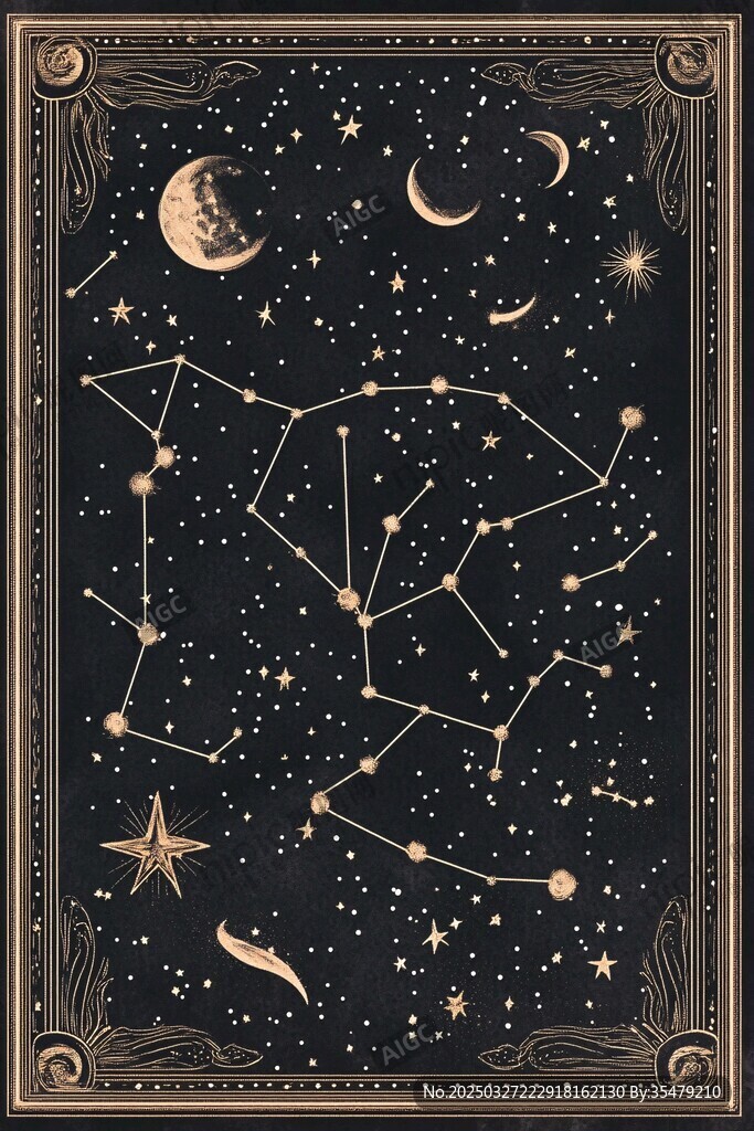 復古星空星座神秘插畫