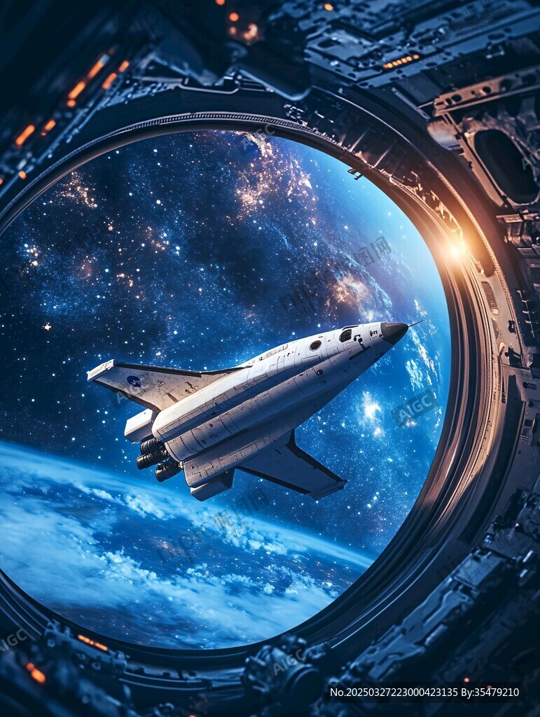 透過舷窗看太空航天飛機(jī)