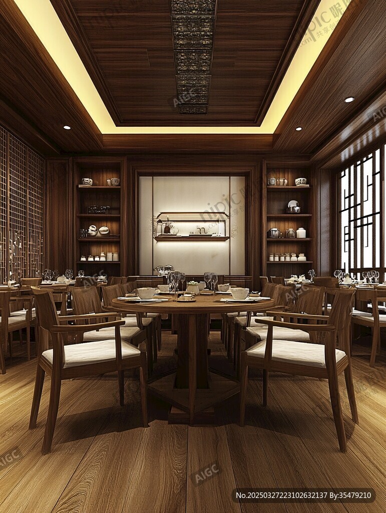 中式雅致餐廳室內(nèi)場景