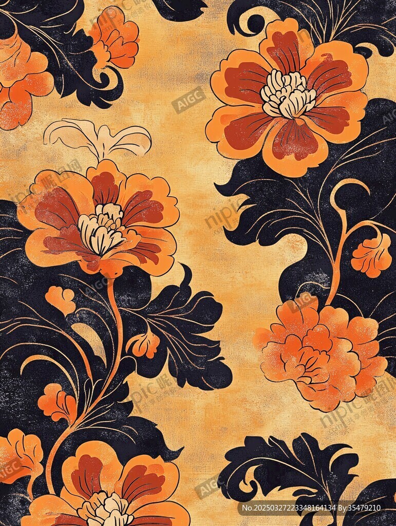 復古花卉圖案精美織物紋理