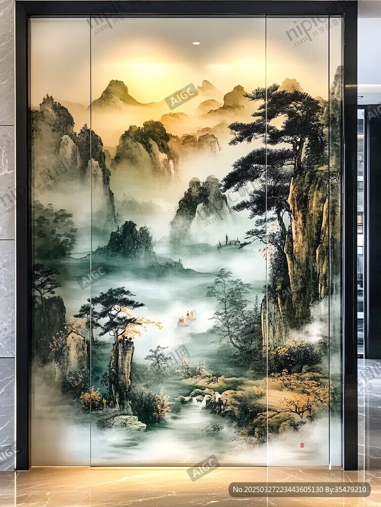 中式山水玄關裝飾畫