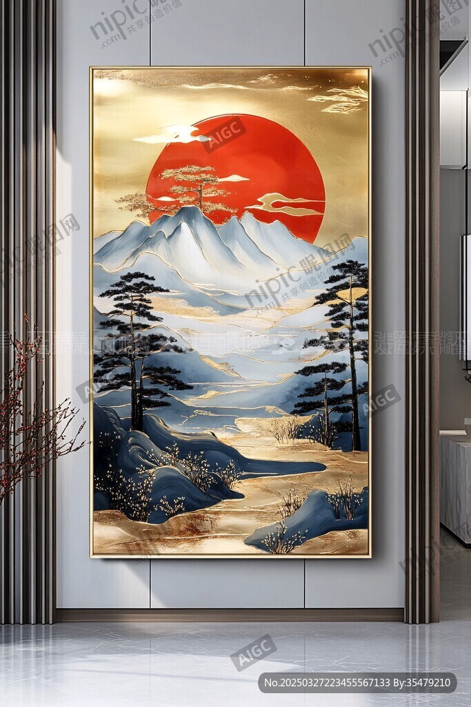 中式山水日出裝飾畫