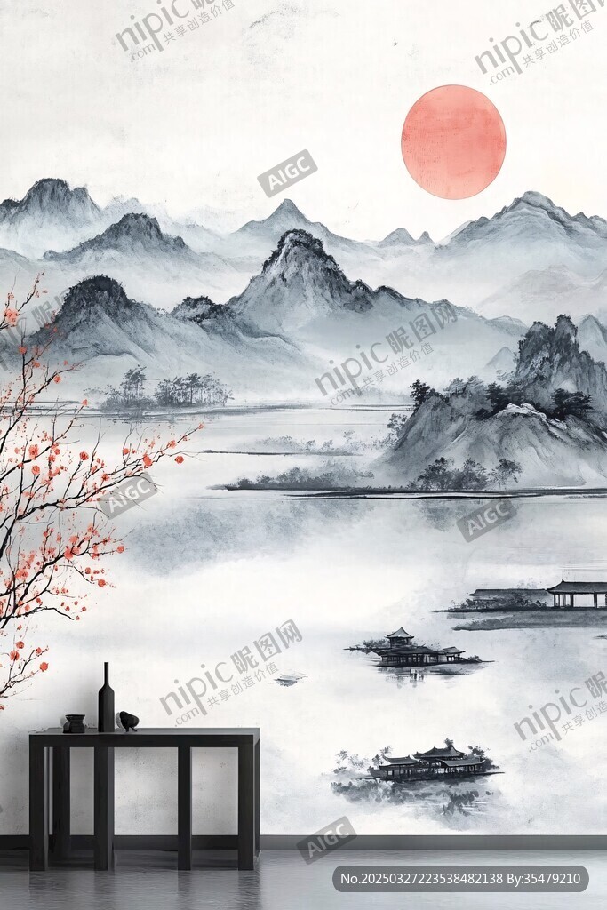 中式水墨山水意境背景墻