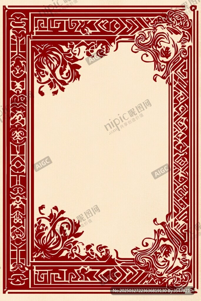中式復(fù)古紅色花紋邊框圖案