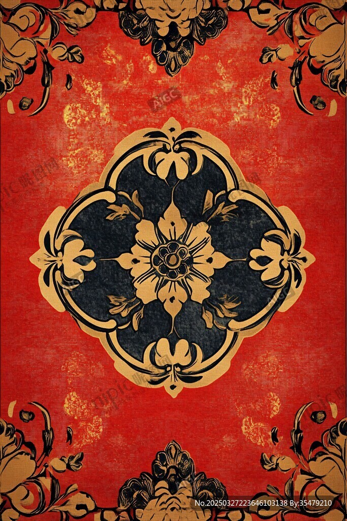 復(fù)古紅底金色花紋裝飾圖案