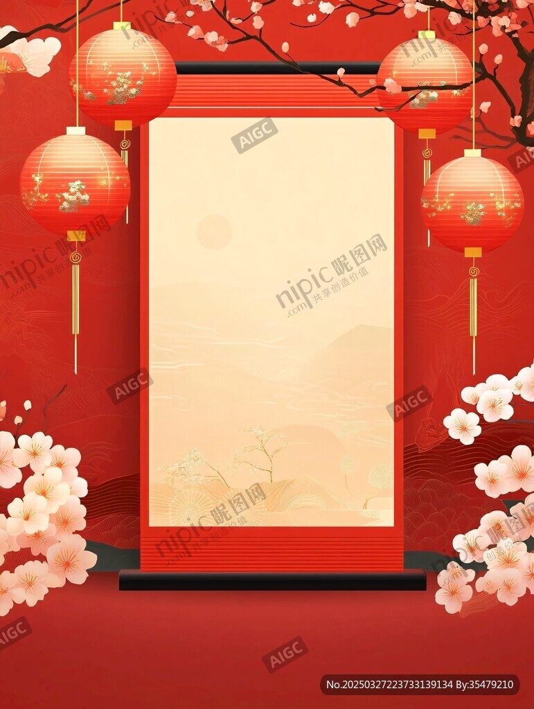 喜慶中式卷軸燈籠節(jié)慶圖