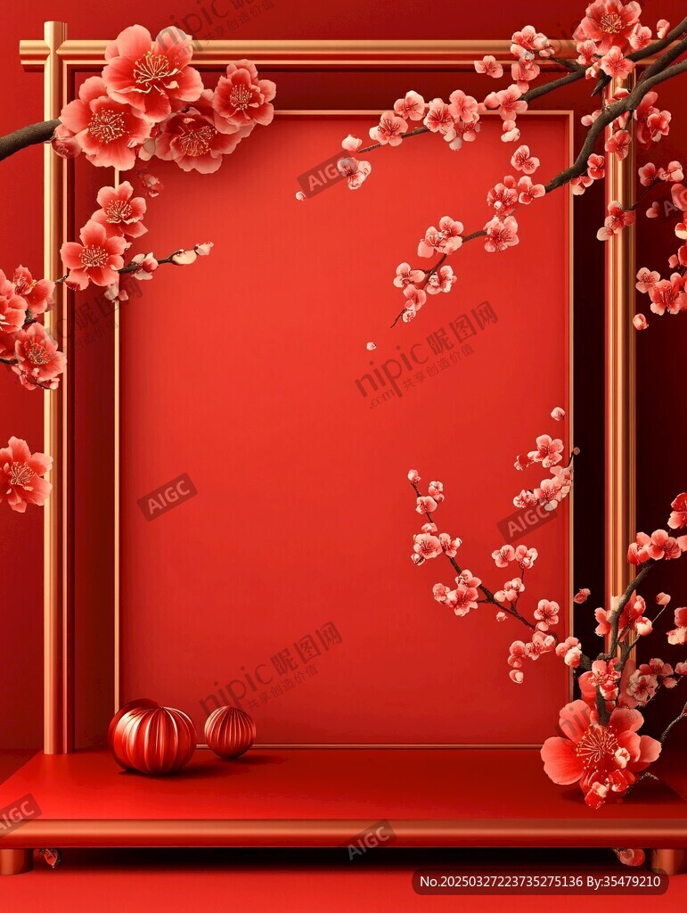 中式紅底梅花裝飾背景