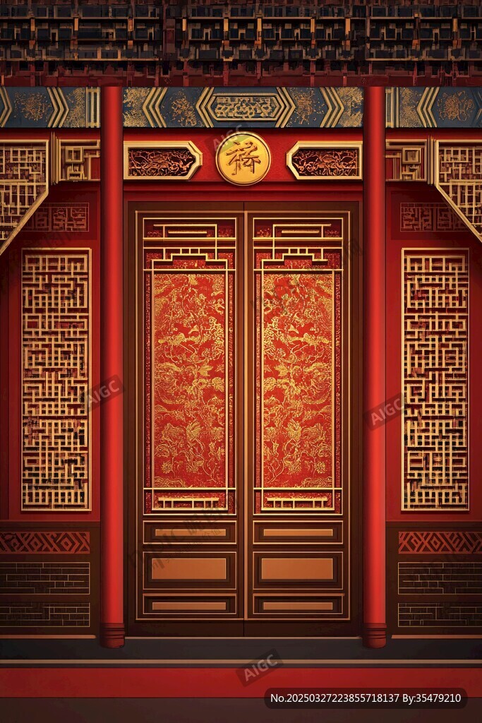 中式古典雕花紅木門(mén)