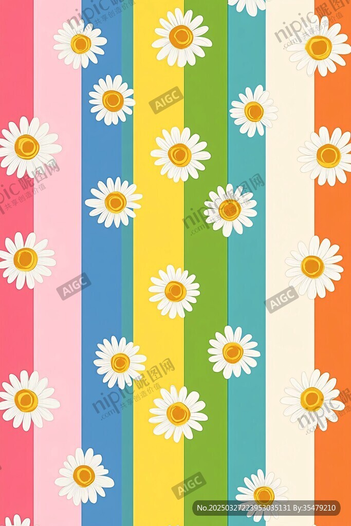 彩色條紋上的雛菊花圖案
