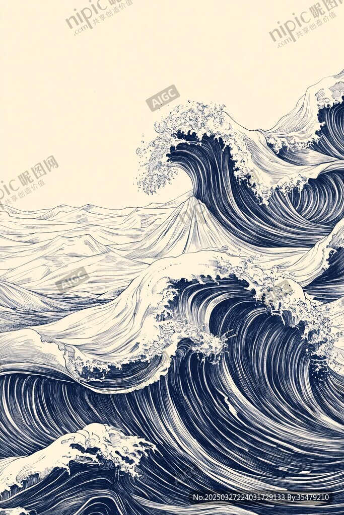 海浪洶涌的經(jīng)典浮世繪風(fēng)格