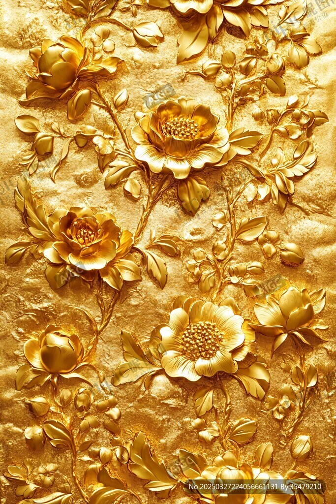 金色浮雕花卉紋理圖案