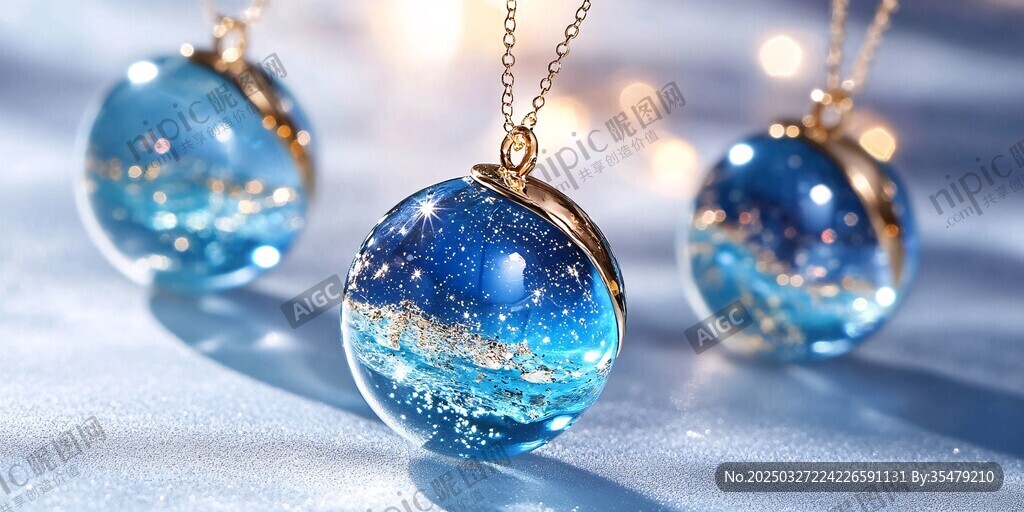 夢幻藍色星空水晶吊墜
