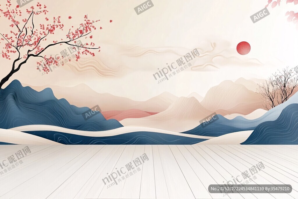 中式山水意境風(fēng)景背景圖