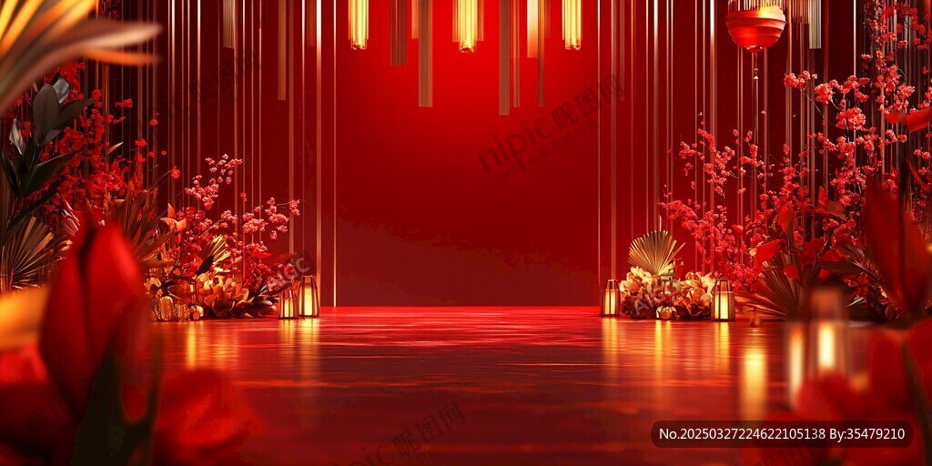中式婚禮浪漫紅色儀式區(qū)