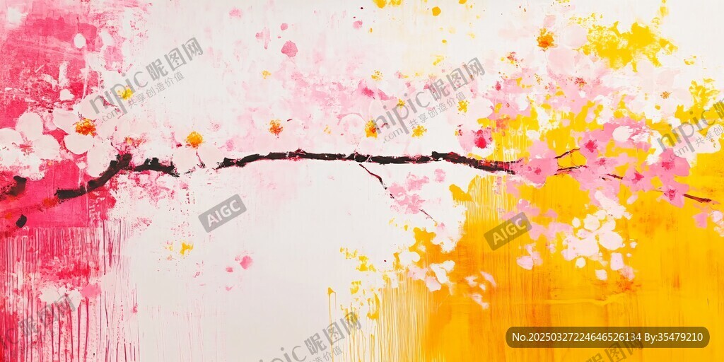 春日爛漫花枝抽象畫