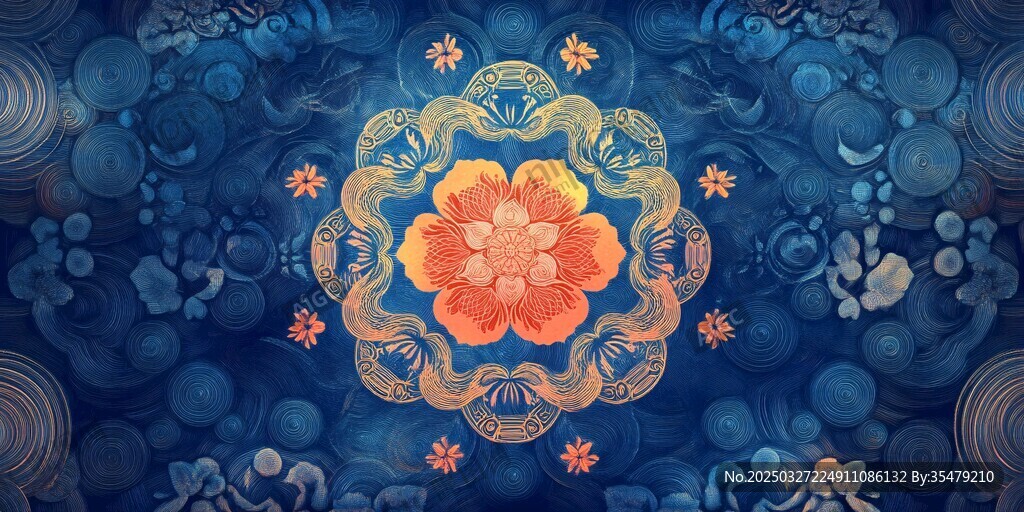 藍(lán)色背景中式花卉裝飾圖案