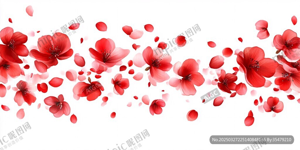 紅色爛漫花朵飛舞圖