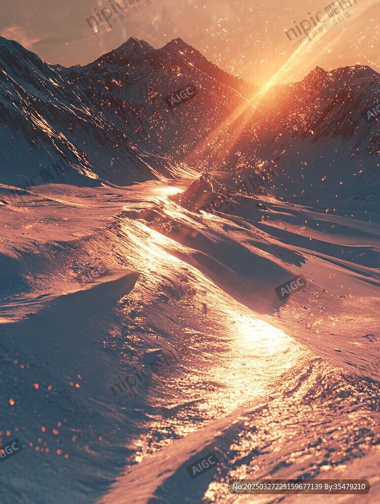 雪山日出的壯麗光影景觀