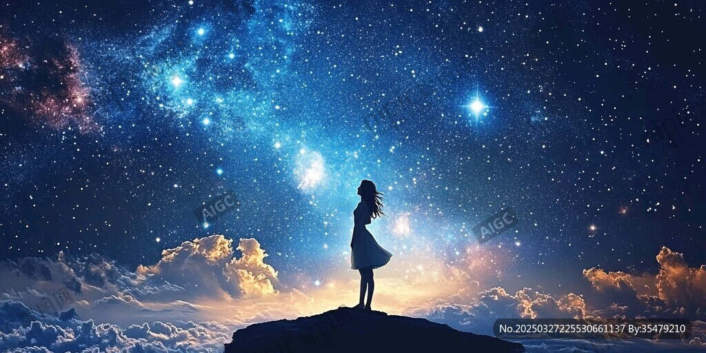 女孩仰望璀璨星空