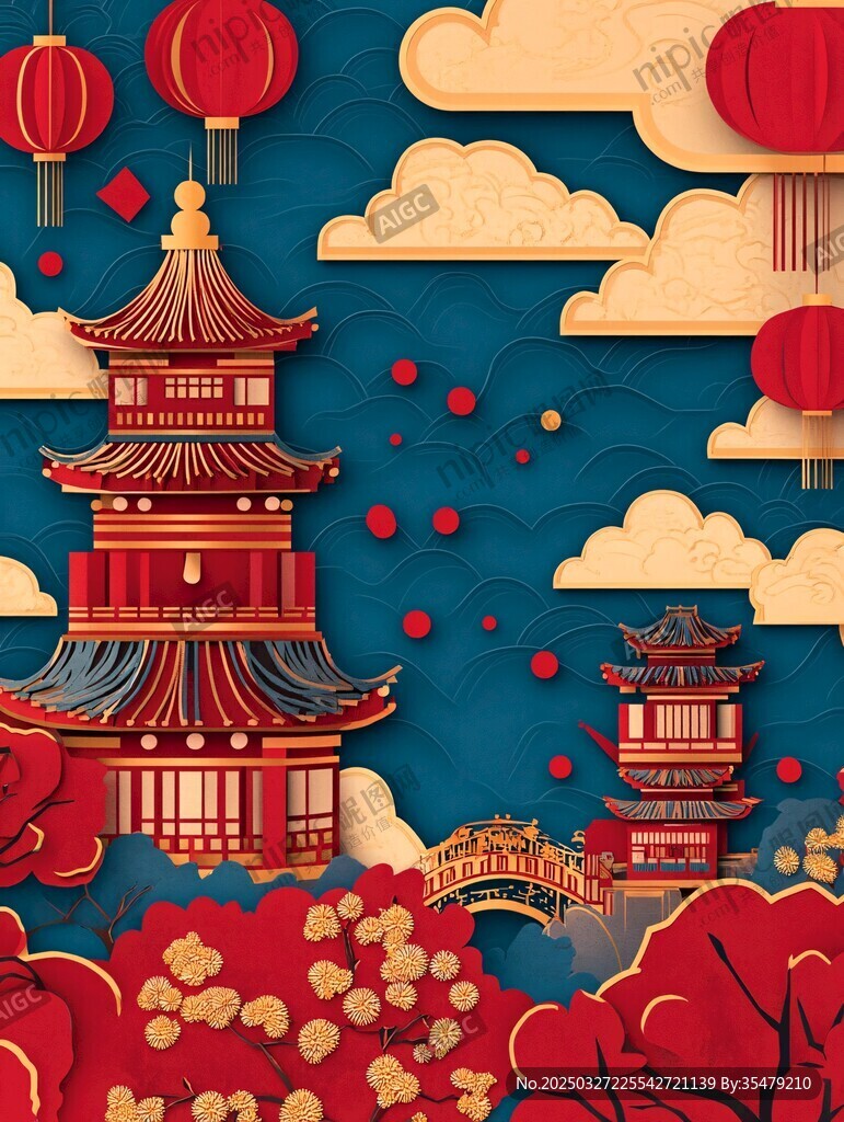 中式古風(fēng)佳節(jié)美景圖