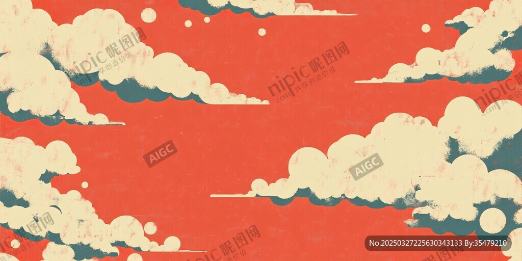 紅色背景夢幻云朵圖案