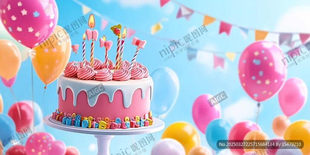 歡樂生日派對(duì)蛋糕與氣球