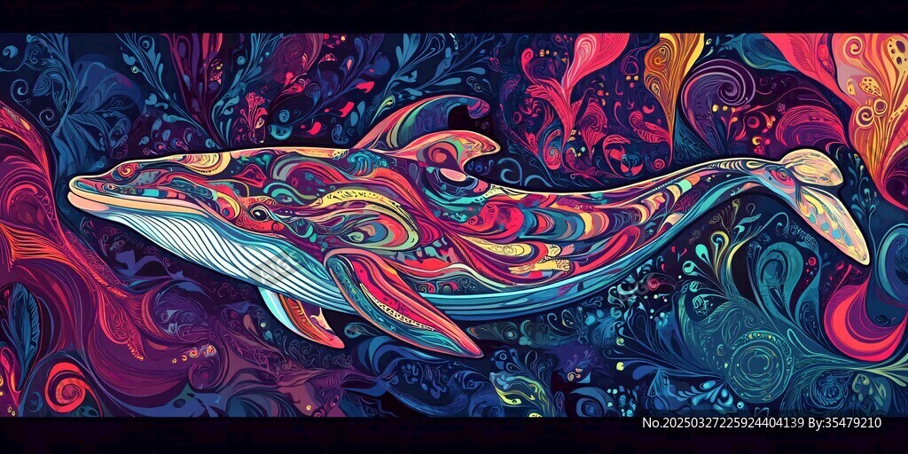 夢幻炫彩鯨魚插畫