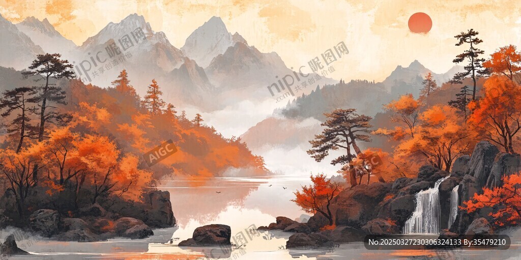 秋日山水間的壯麗美景