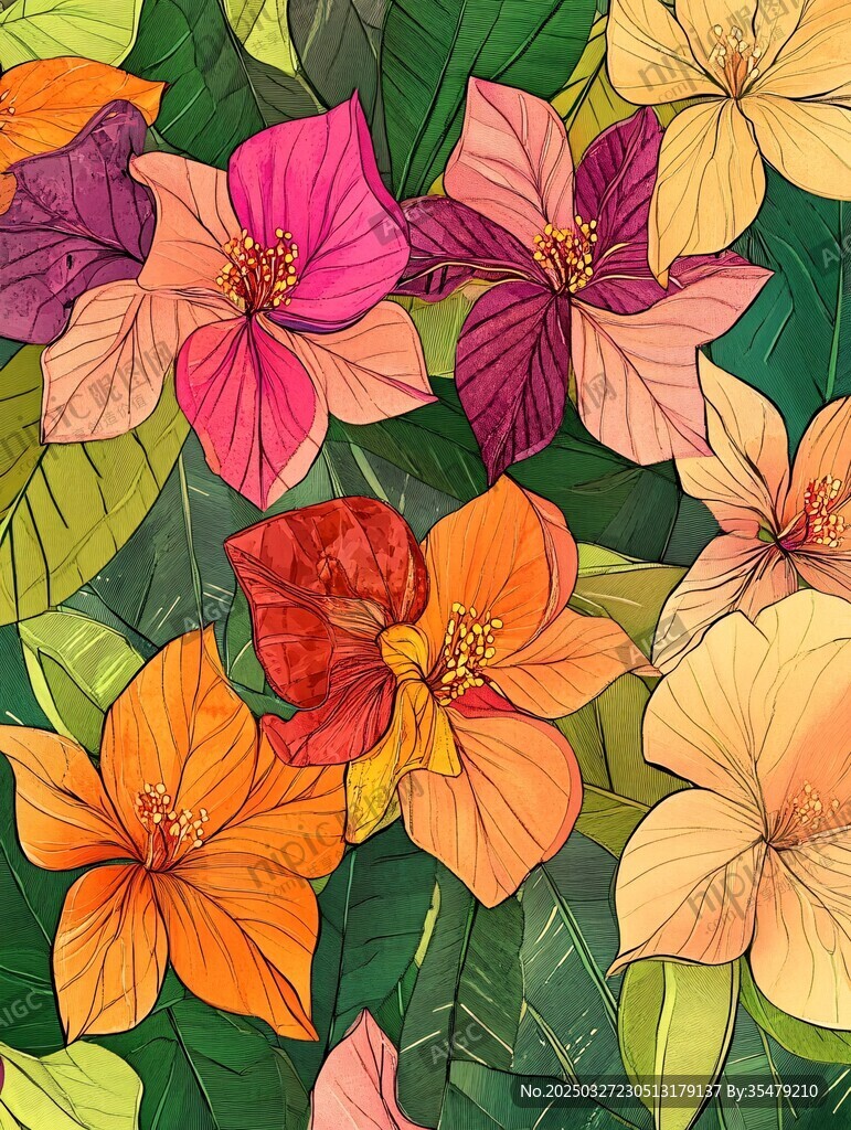 多彩花卉插畫