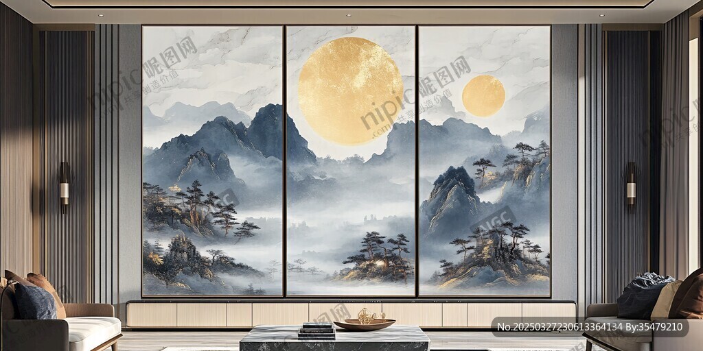 中式山水客廳裝飾壁畫