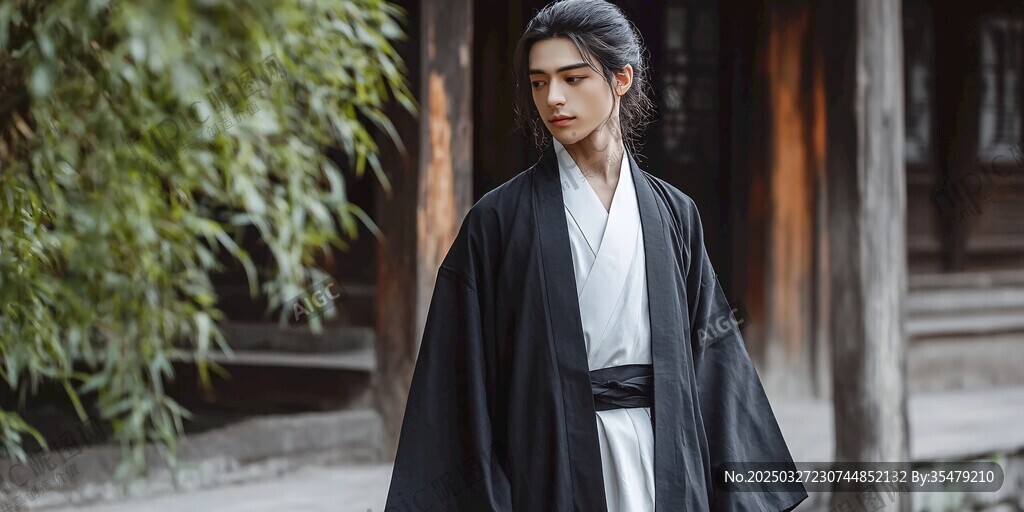 古風男子著漢服庭院而立