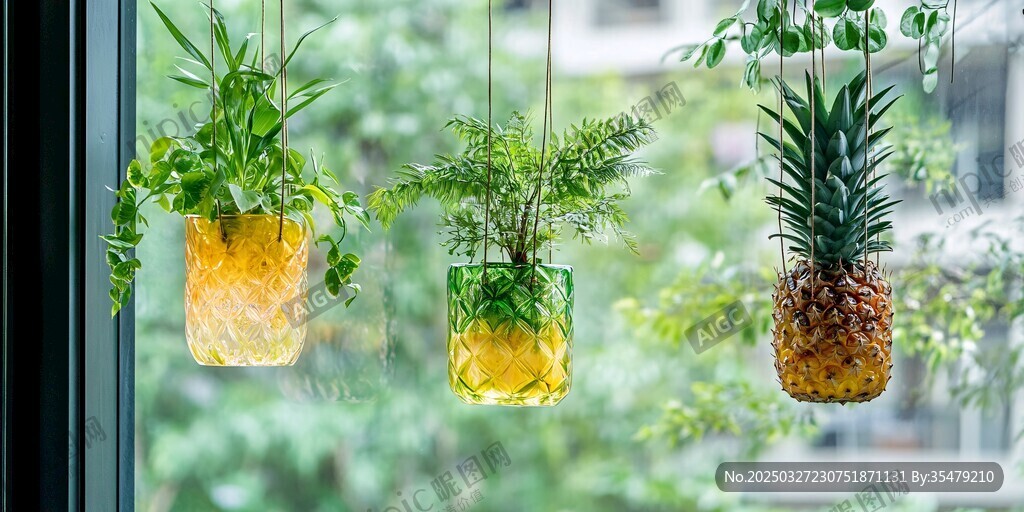 窗畔懸掛的創(chuàng)意水果盆栽