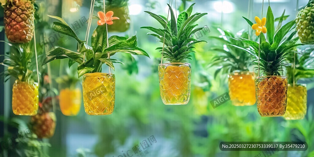 懸掛的創意菠蘿盆栽景觀