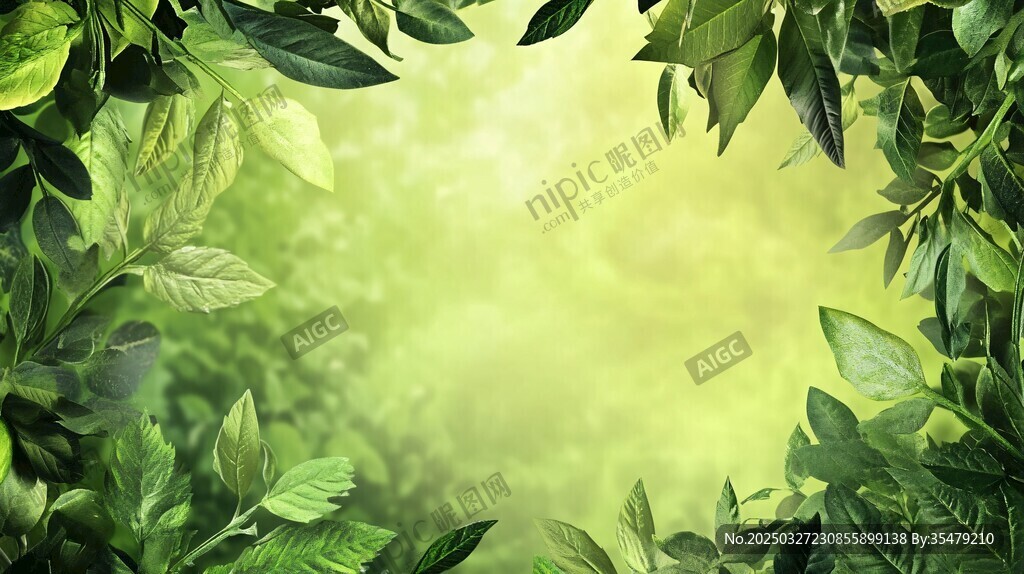 清新綠葉環(huán)繞的自然背景