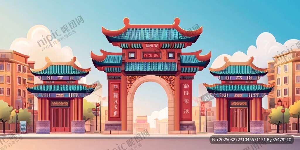 中式古典牌坊建筑圖景