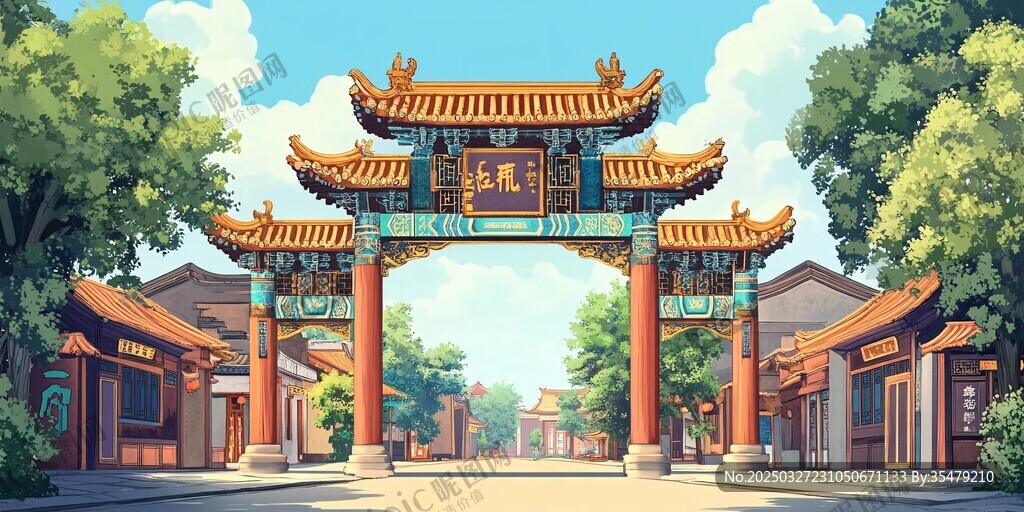古風(fēng)牌坊下的傳統(tǒng)街巷