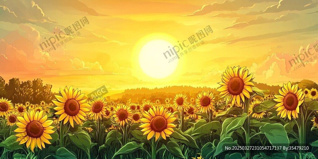 夕陽下的向日葵花海